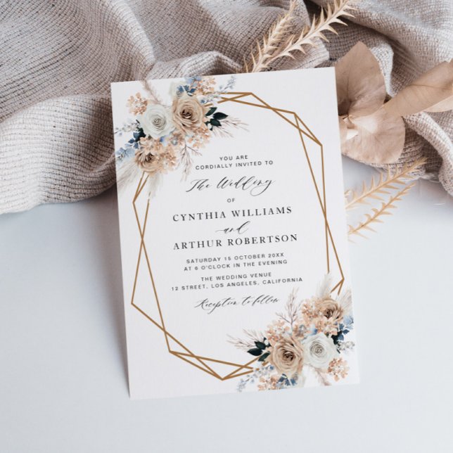 dusty blue floral pampass wedding invitation (Creator Uploaded)