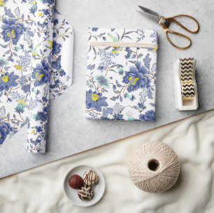 dusty blue floral pattern wrapping paper