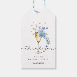 Dusty Blue Floral Pearls & Prosecco Bridal Shower Gift Tags