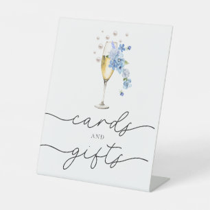 Dusty Blue Floral Pearls & Prosecco Cards & Gifts Pedestal Sign
