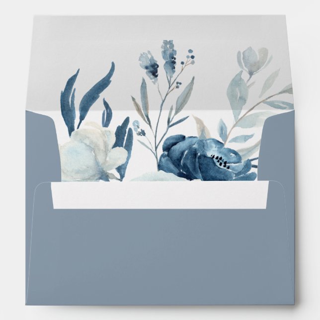 Dusty Blue Floral Personalised Return Address Envelope (Back (Bottom))