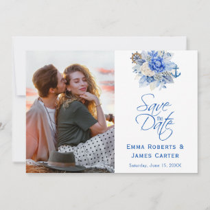 Dusty Blue Floral Photo Save the Date