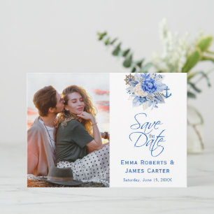 Dusty Blue Floral Photo Save the Date