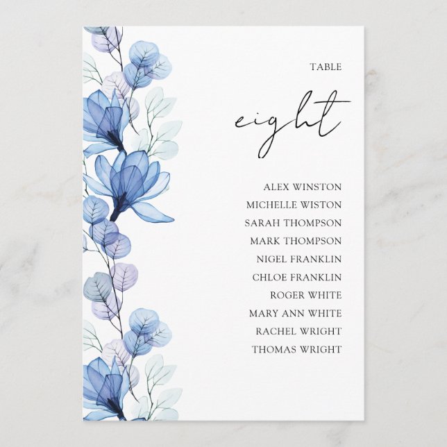 Dusty Blue Floral Photo Table Number Seating Chart (Front)