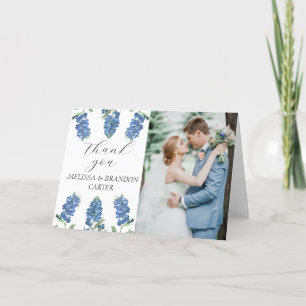 Dusty Blue Floral Photo Wedding Thank you  Card