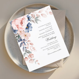 Dusty Blue Floral Pink Watercolor Wedding Invite