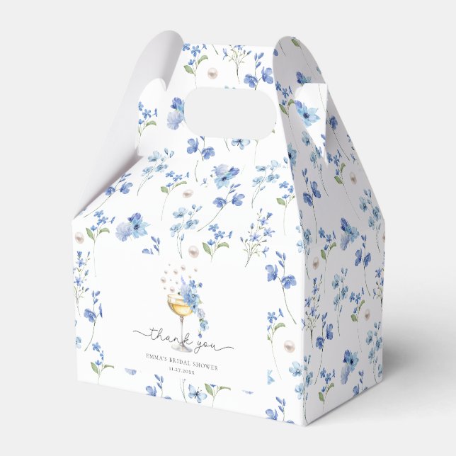 Dusty Blue Floral Prosecco Bridal Shower Thank You Favour Box (Front Side)