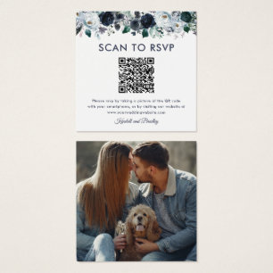 Dusty Blue Floral QR Code Photo Wedding RSVP