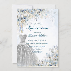 dusty blue floral  Quinceañera Invitation