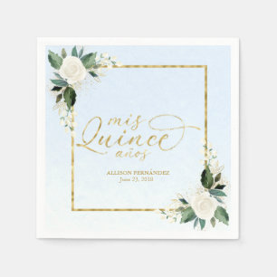 Dusty Blue Floral Quinceanera Napkin