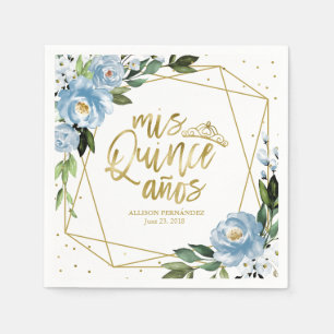 Dusty Blue Floral Quinceanera Napkin