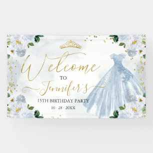 Dusty Blue Floral Quinceanera Welcome Banner