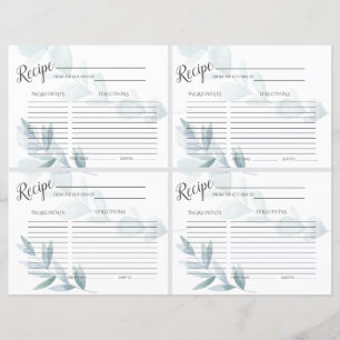Dusty Blue Floral Recipe Cards