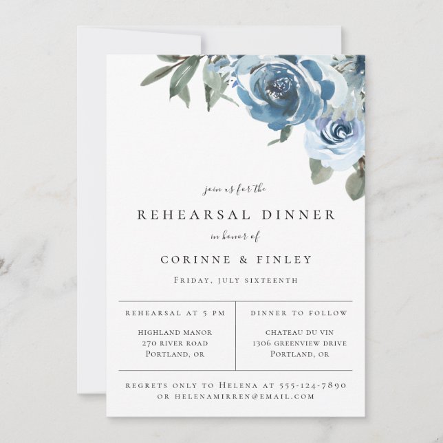 Dusty Blue Floral Rehearsal Dinner Announcement (Front)
