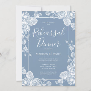 Dusty Blue Floral Rehearsal Dinner Invitation