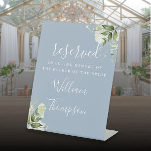 Dusty Blue Floral Reserved Father Mother Memorial Pedestal Sign