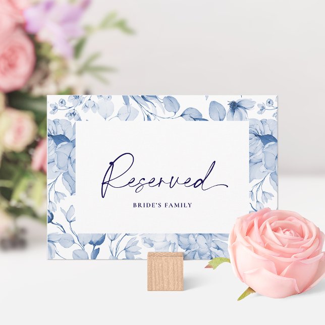 Dusty Blue Floral Reserved Seating Card  (Creator Uploaded)