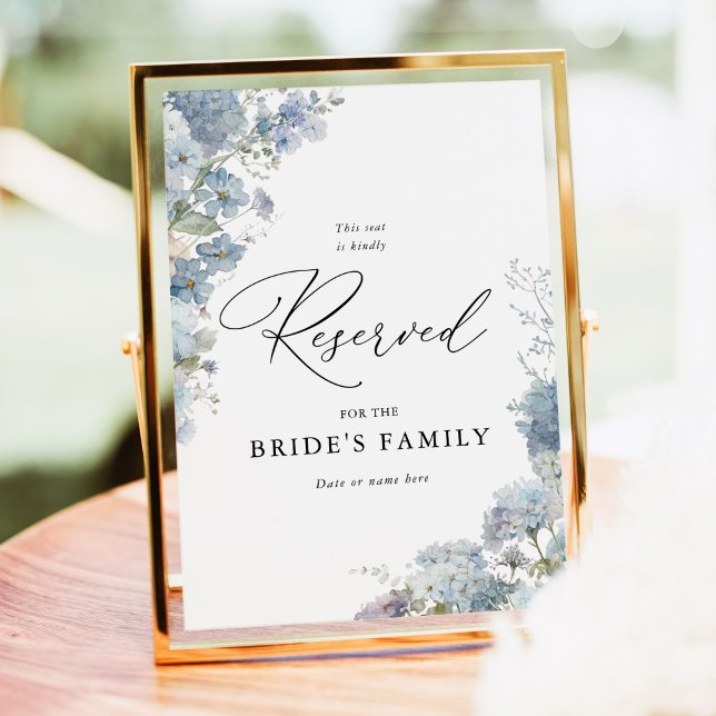 Dusty Blue Floral Reserved Sign 5x7 Wedding Decor (Dusty blue floral reserved sign wedding decor, hydrangea seating sign for bride family, outdoor)