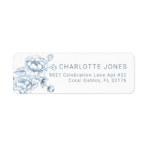 Dusty Blue Floral Return Address Elegant Script