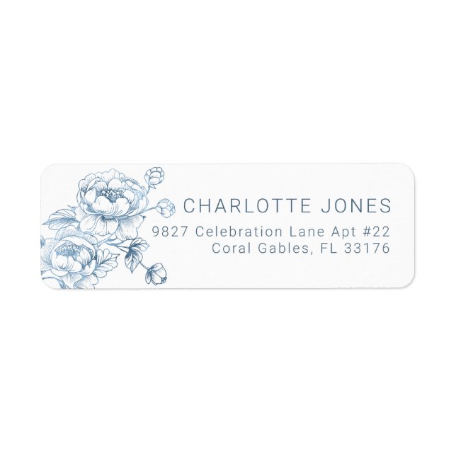 Dusty Blue Floral Return Address Elegant Script (Front)