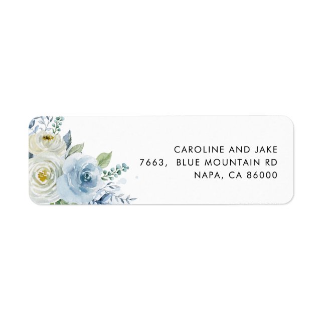 Dusty Blue Floral Return Address Label (Front)