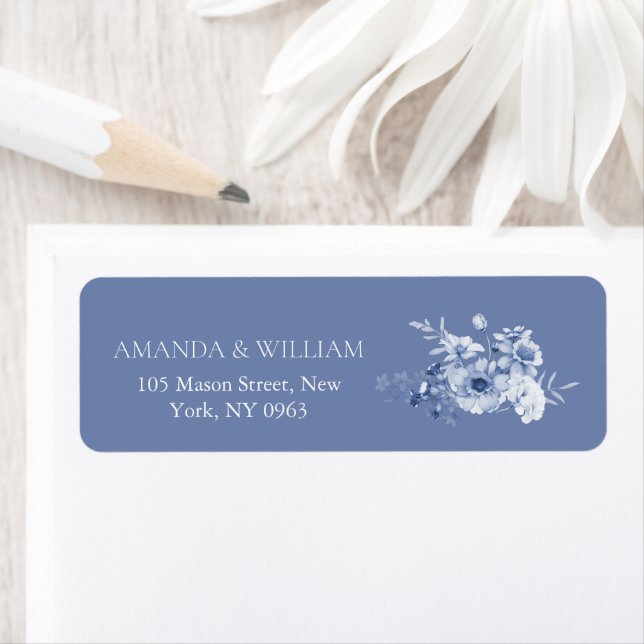 Dusty Blue Floral Return Address Labels (Insitu)
