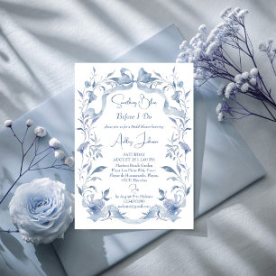 Dusty blue floral ribbon elegant bridal shower invitation