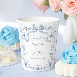 Dusty blue floral ribbon elegant bridal shower paper cups