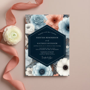 Dusty Blue Floral Romance Wedding Invitation