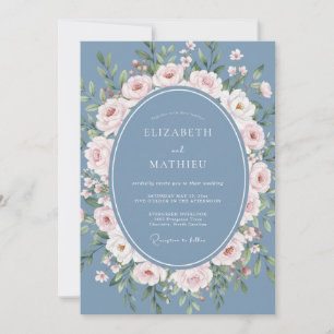 Dusty Blue Floral Romantic Flourish Wedding Invitation