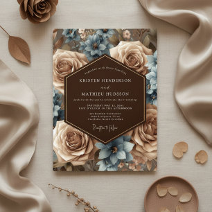 Dusty Blue Floral Romantic Wedding Invitation