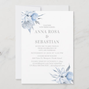 *~* Dusty Blue Floral Rose AR15 WEDDING RSVP + In Invitation