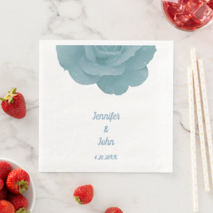 Dusty Blue Floral Rose Elegant Pretty Cool Wedding Napkin