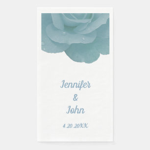 Dusty Blue Floral Rose Elegant Pretty Cool Wedding Napkin