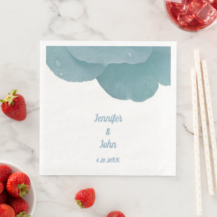 Dusty Blue Floral Rose Elegant Trendy Wedding Napkin