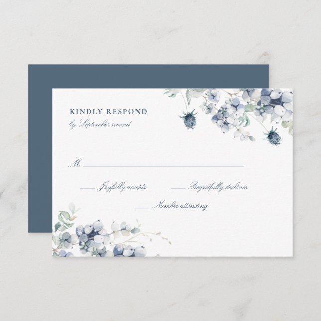 Dusty Blue Floral  RSVP Card (Front/Back)