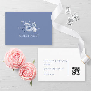 Dusty Blue Floral RSVP Card with QR Code