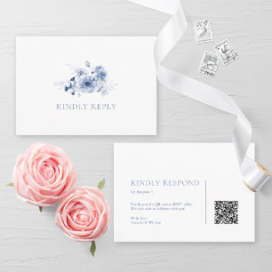 Dusty Blue Floral RSVP Card with QR Code