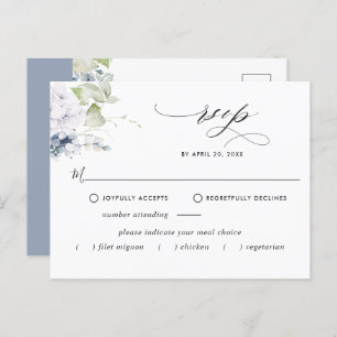 Dusty Blue Floral RSVP Postcard w/without Meals