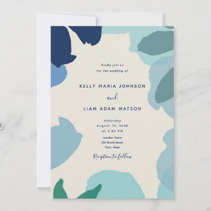 Dusty Blue Floral Rustic Watercolor Wedding Invitation