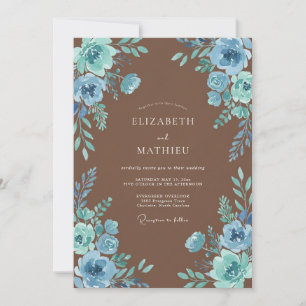 Dusty Blue Floral Rustic Wedding Invitation