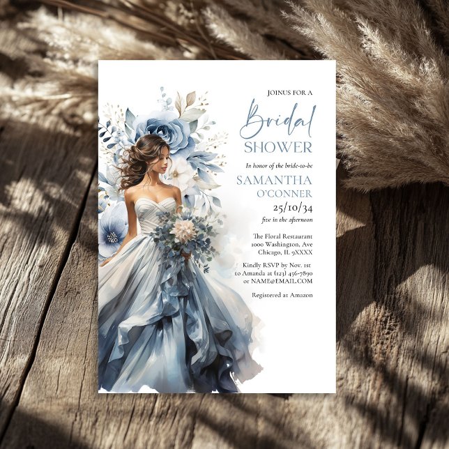Dusty blue floral sage eucalyptus wedding gown invitation (Dusty blue floral sage eucalyptus wedding gown invitation)