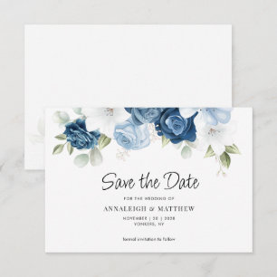 Dusty Blue Floral Save the Date Announcement