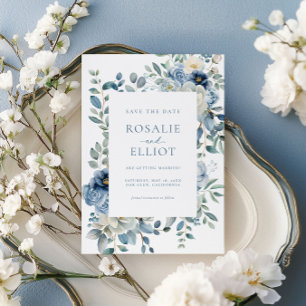 Dusty Blue Floral Save The Date Boho Save The Date Invitation