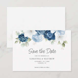 Dusty Blue Floral Save the Date Card