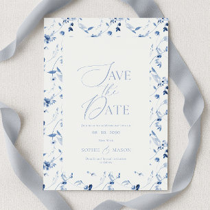Dusty Blue Floral Save the Date Card