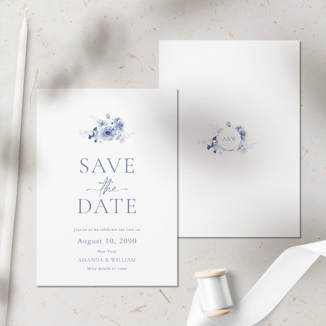 Dusty Blue Floral Save the Date Card (Creator Uploaded)