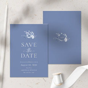 Dusty Blue Floral Save the Date Card