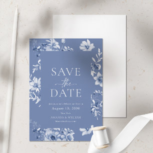 Dusty Blue Floral Save the Date Card