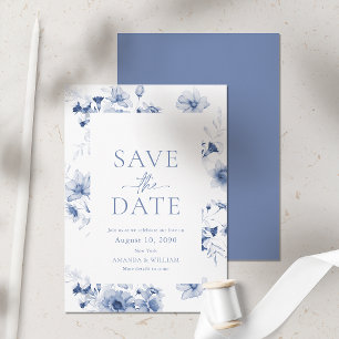 Dusty Blue Floral Save the Date Card